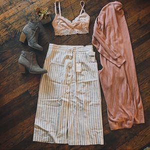 ONE DAY SALE Striped Button Down Linen Skirt L NWT